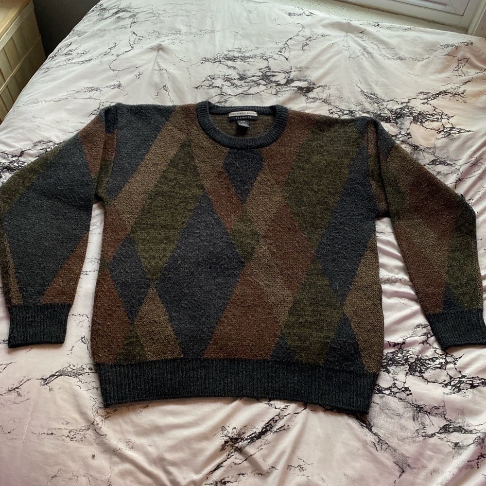 Vintage Grandpa Sweater Triangular Patterned Crewneck Thrifted